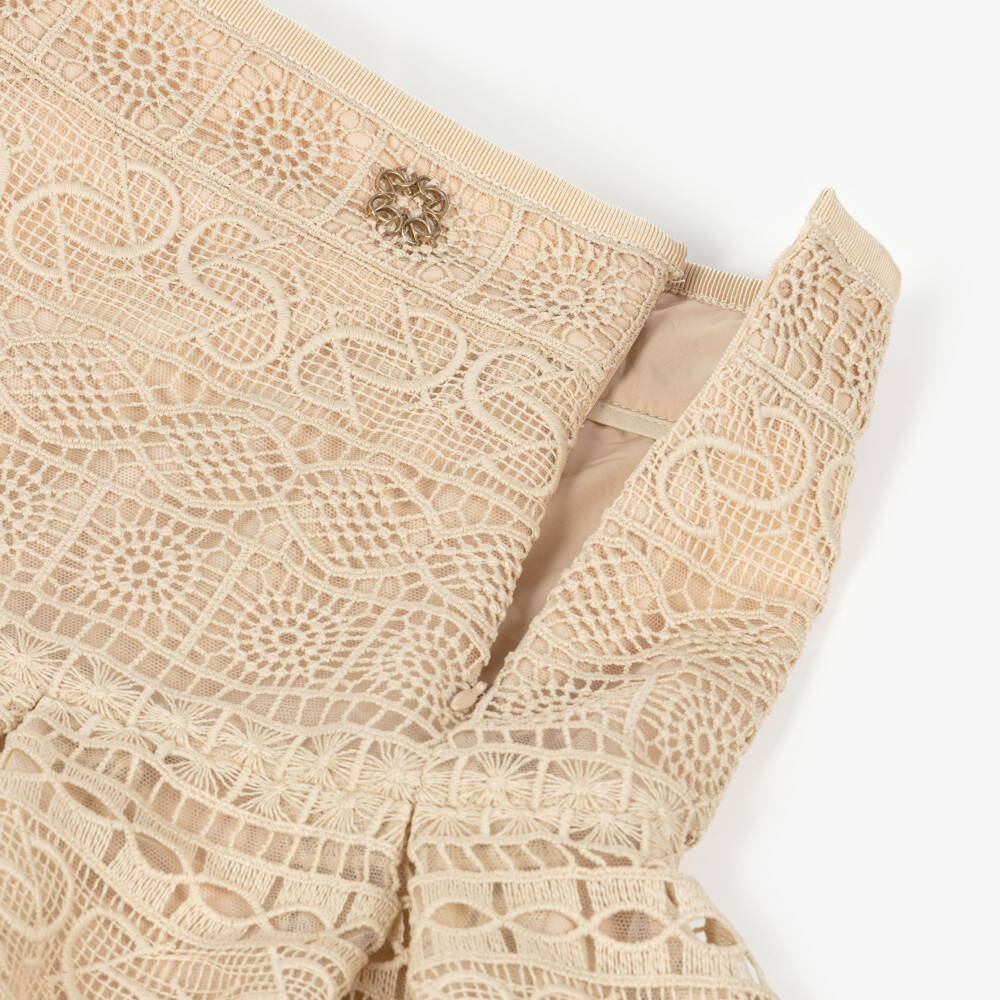 Elie Saab-تنورة قطن دانتيل غيبور لون بيج للبنات | Childrensalon