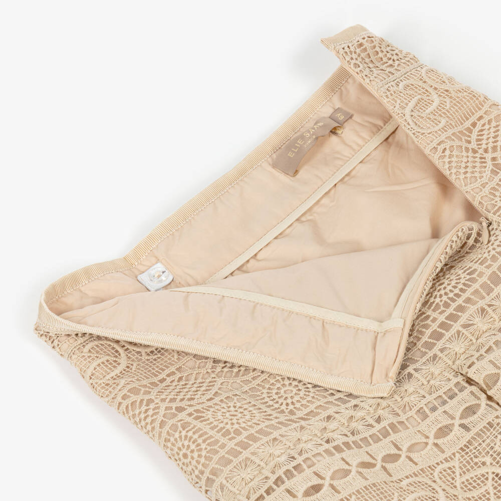 Elie Saab-تنورة قطن دانتيل غيبور لون بيج للبنات | Childrensalon