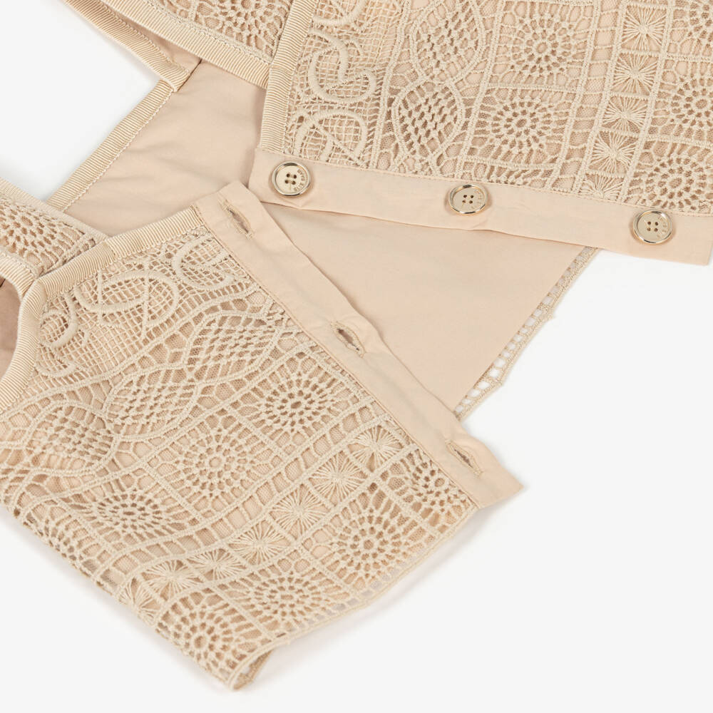 Elie Saab-Girls Beige Cotton Guipure Lace Top | Childrensalon