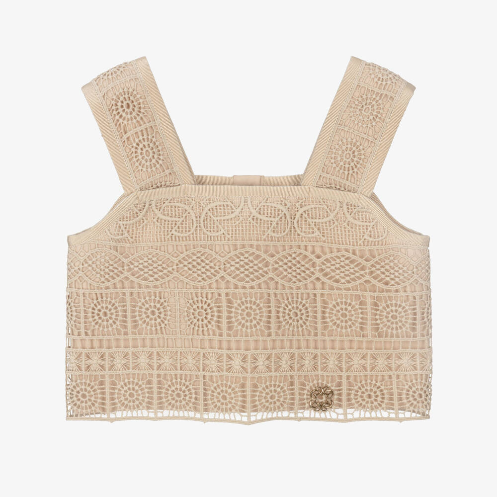 Elie Saab-Girls Beige Cotton Guipure Lace Top | Childrensalon