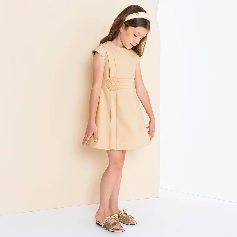 Elie Saab-Girls Beige Crêpe Dress | Childrensalon