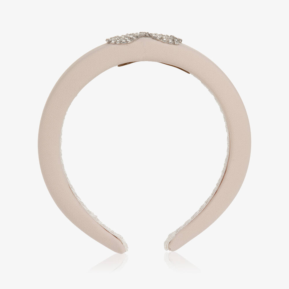 Elie Saab-Girls Beige Crêpe Hairband with Sparkly Bow | Childrensalon
