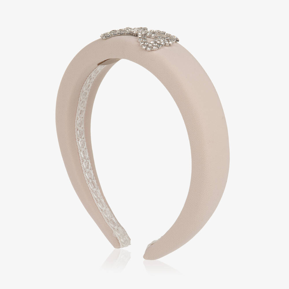 Elie Saab-Girls Beige Crêpe Hairband with Sparkly Bow | Childrensalon