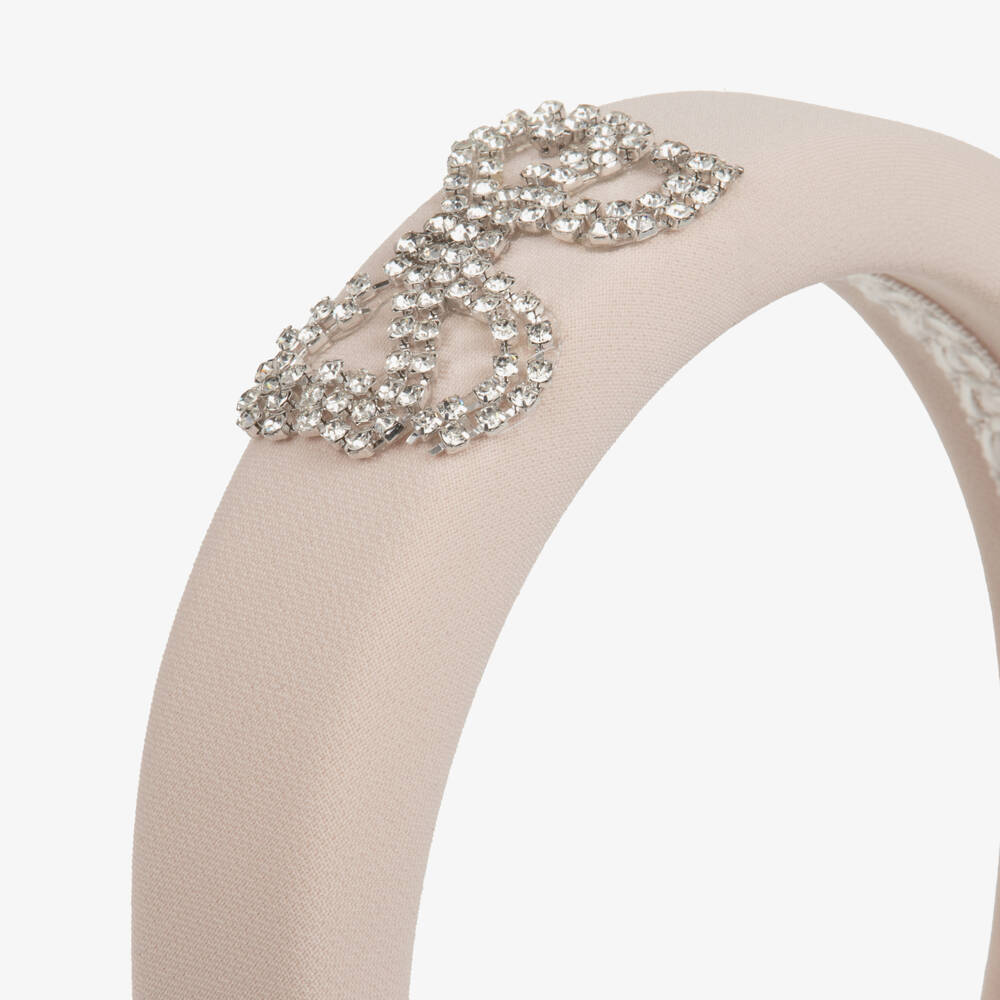 Elie Saab-Girls Beige Crêpe Hairband with Sparkly Bow | Childrensalon