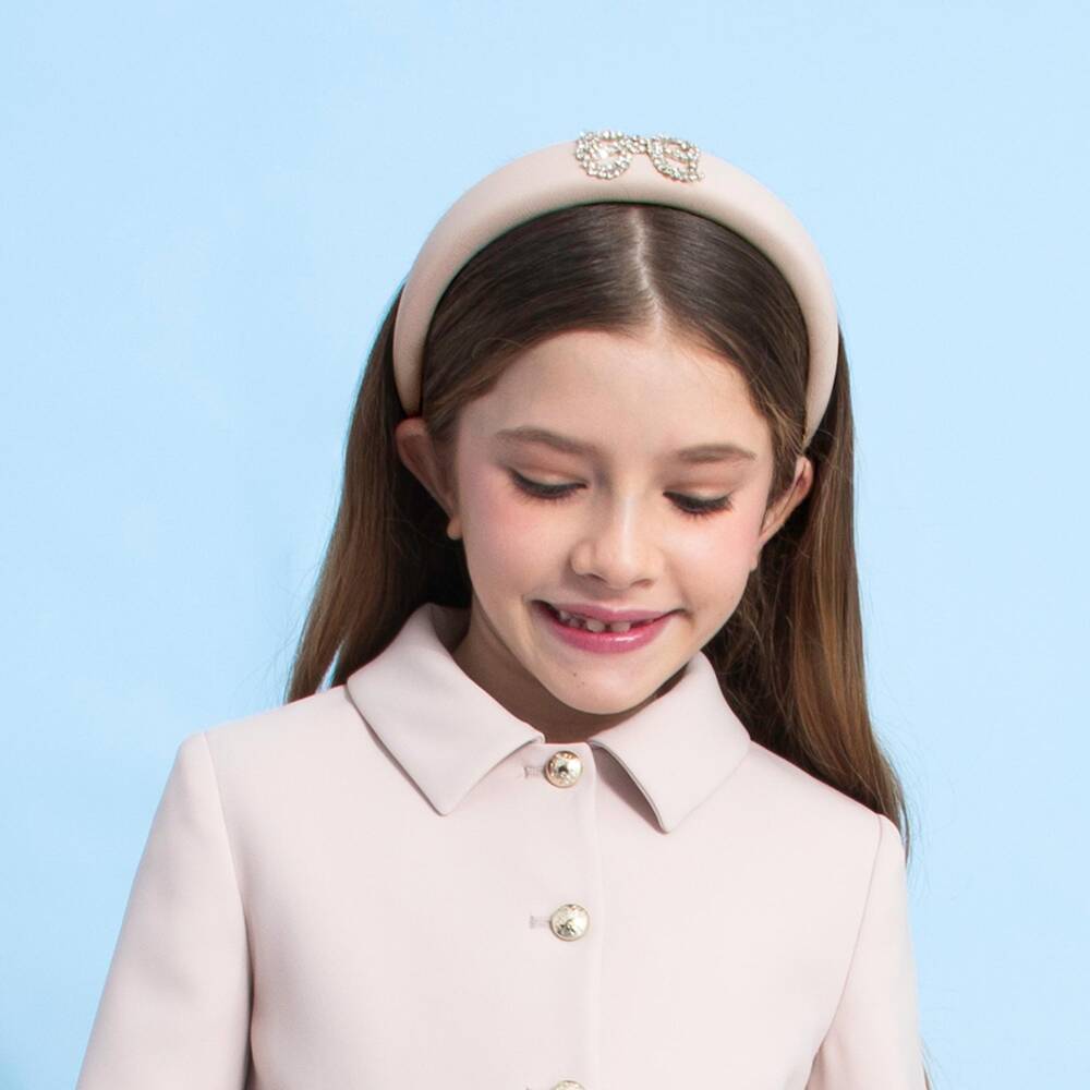 Elie Saab-Girls Beige Crêpe Hairband with Sparkly Bow | Childrensalon