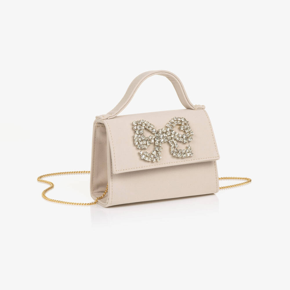 Elie Saab-Girls Beige Crêpe Handbag with Bow Detail (13cm) | Childrensalon