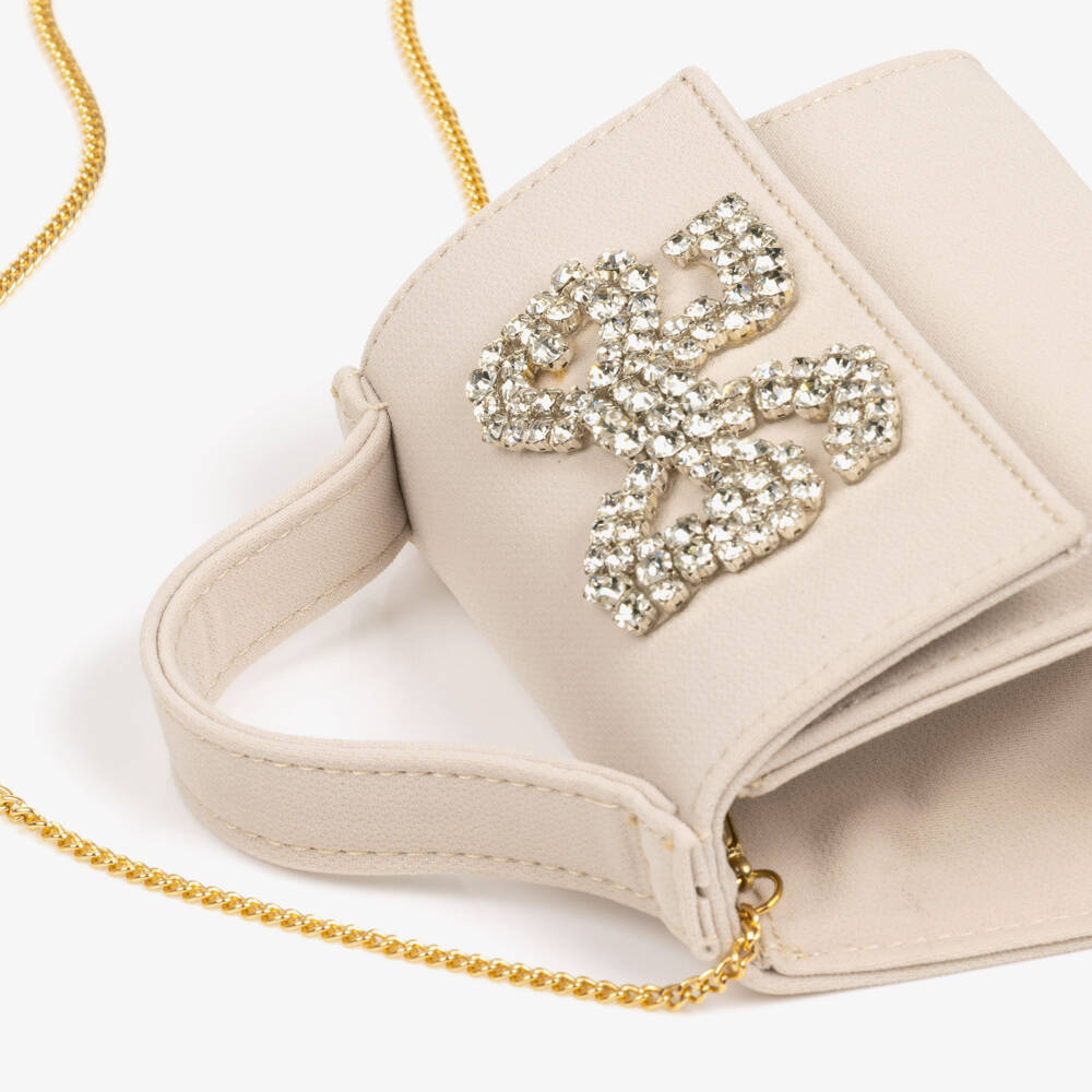 Elie Saab-Girls Beige Crêpe Handbag with Bow Detail (13cm) | Childrensalon