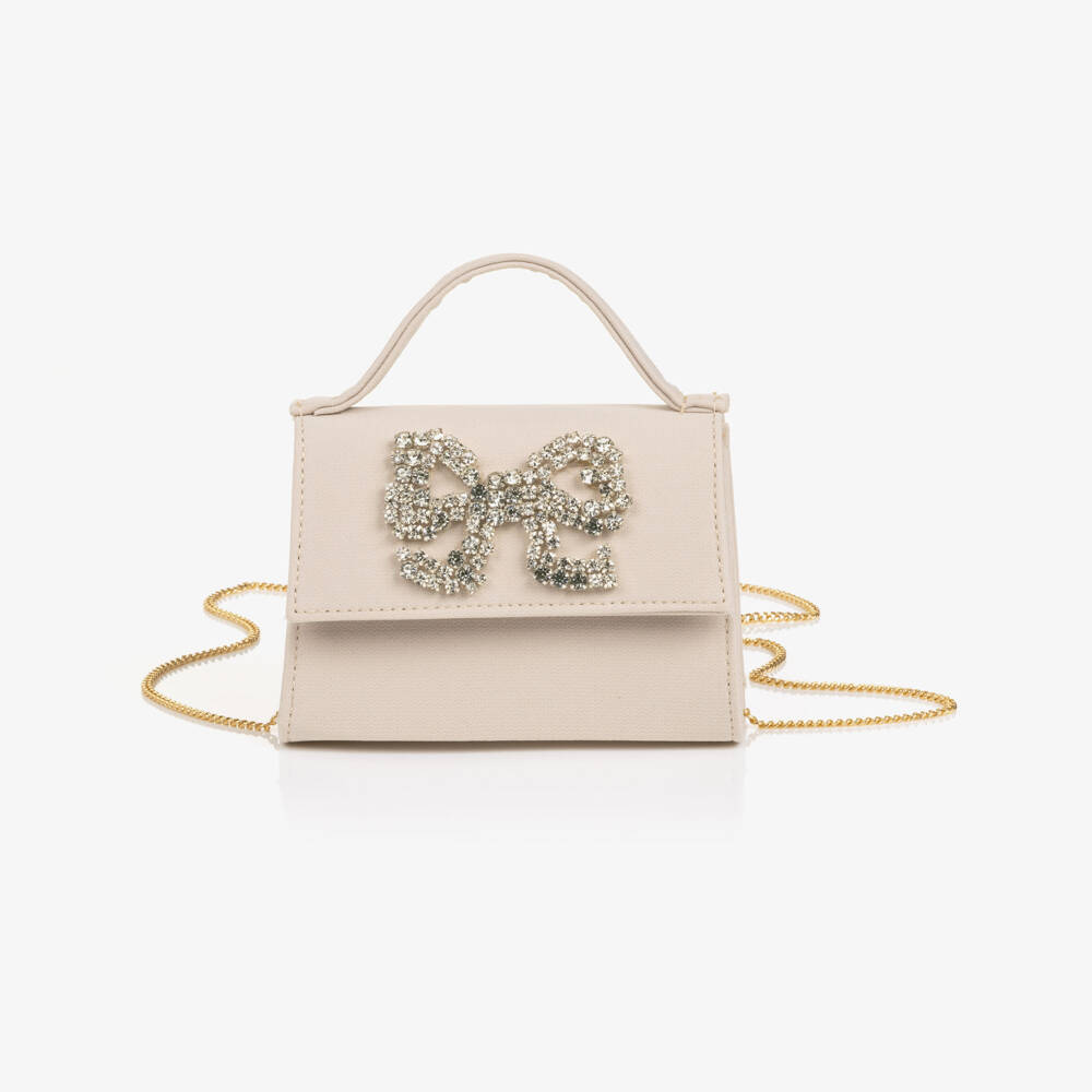 Elie Saab-Girls Beige Crêpe Handbag with Bow Detail (13cm) | Childrensalon