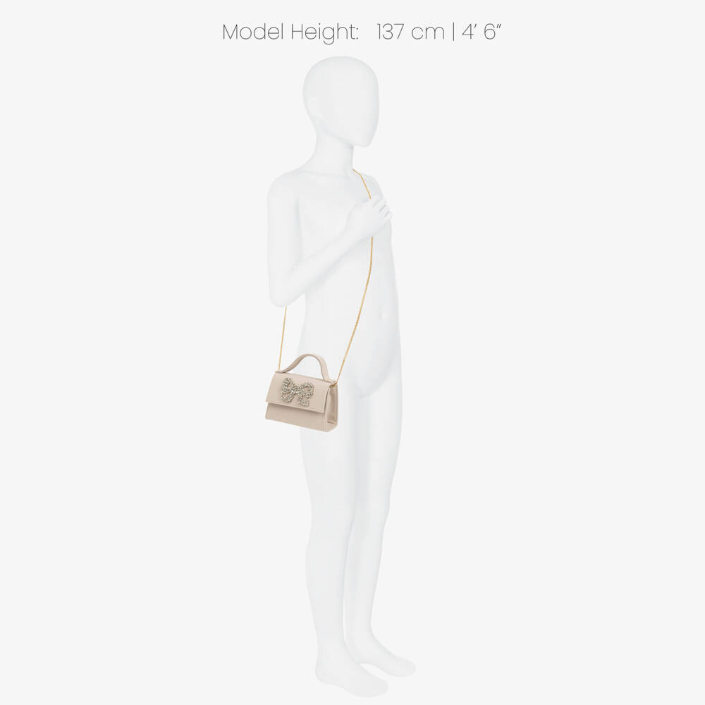 Elie Saab-Girls Beige Crêpe Handbag with Bow Detail (13cm) | Childrensalon