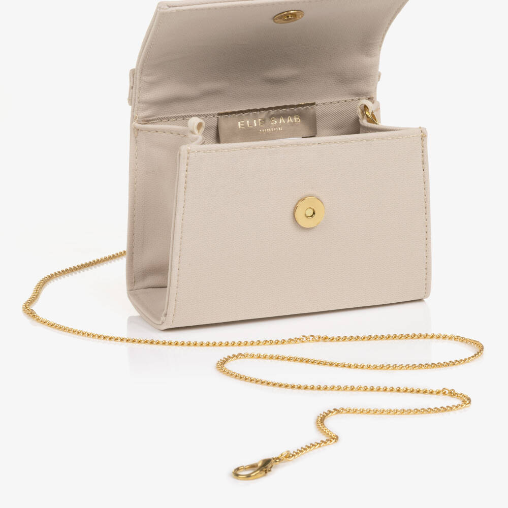 Elie Saab-Girls Beige Crêpe Handbag with Bow Detail (13cm) | Childrensalon