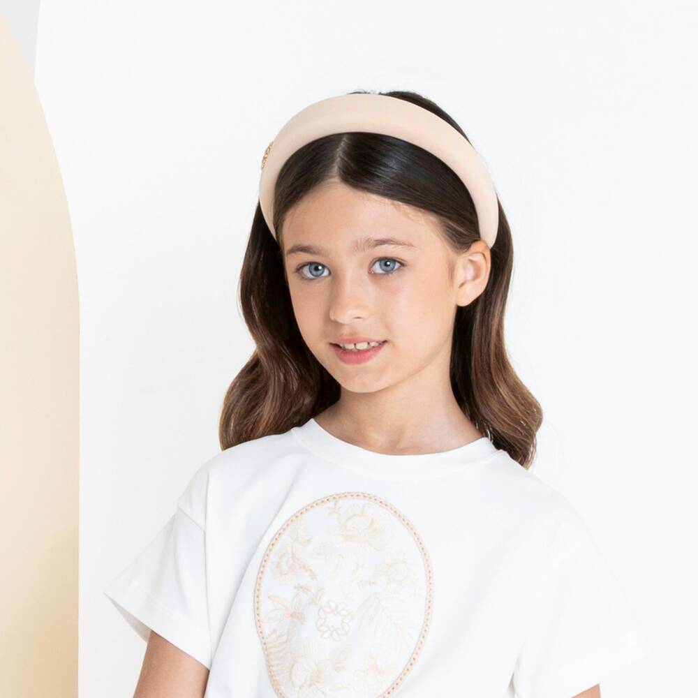 Elie Saab-Ободок мягкий бежевый из крепа для девочек | Childrensalon