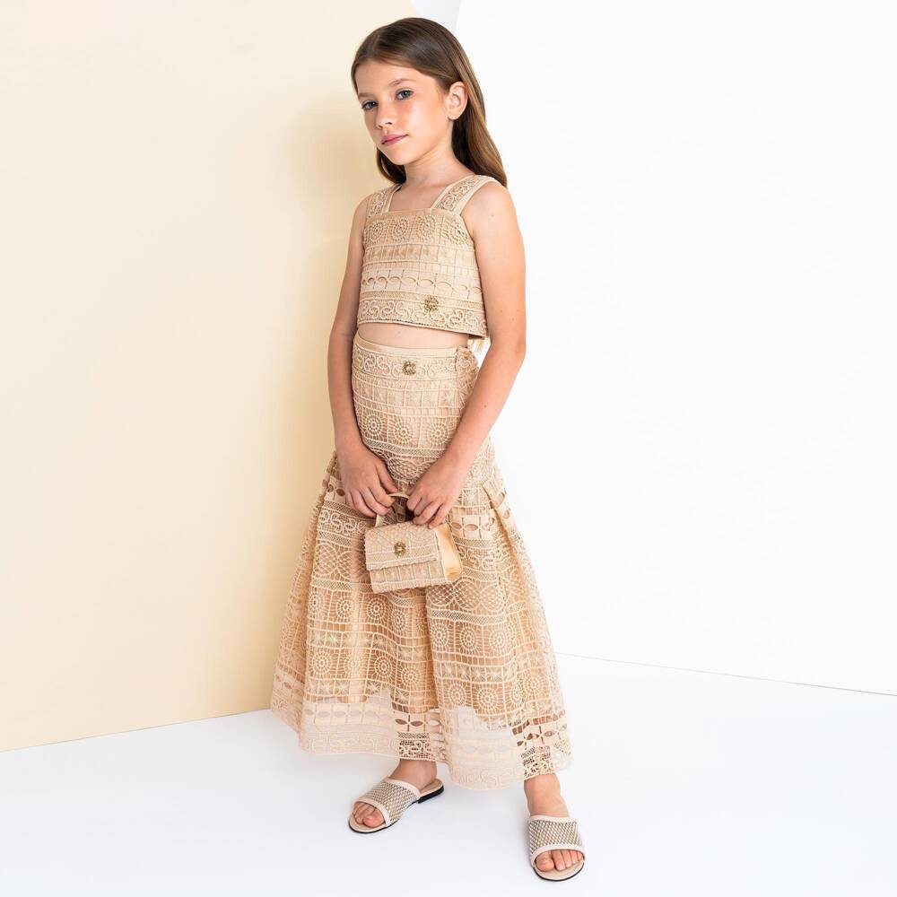 Elie Saab-Girls Beige Guipure Lace Handbag (13cm) | Childrensalon