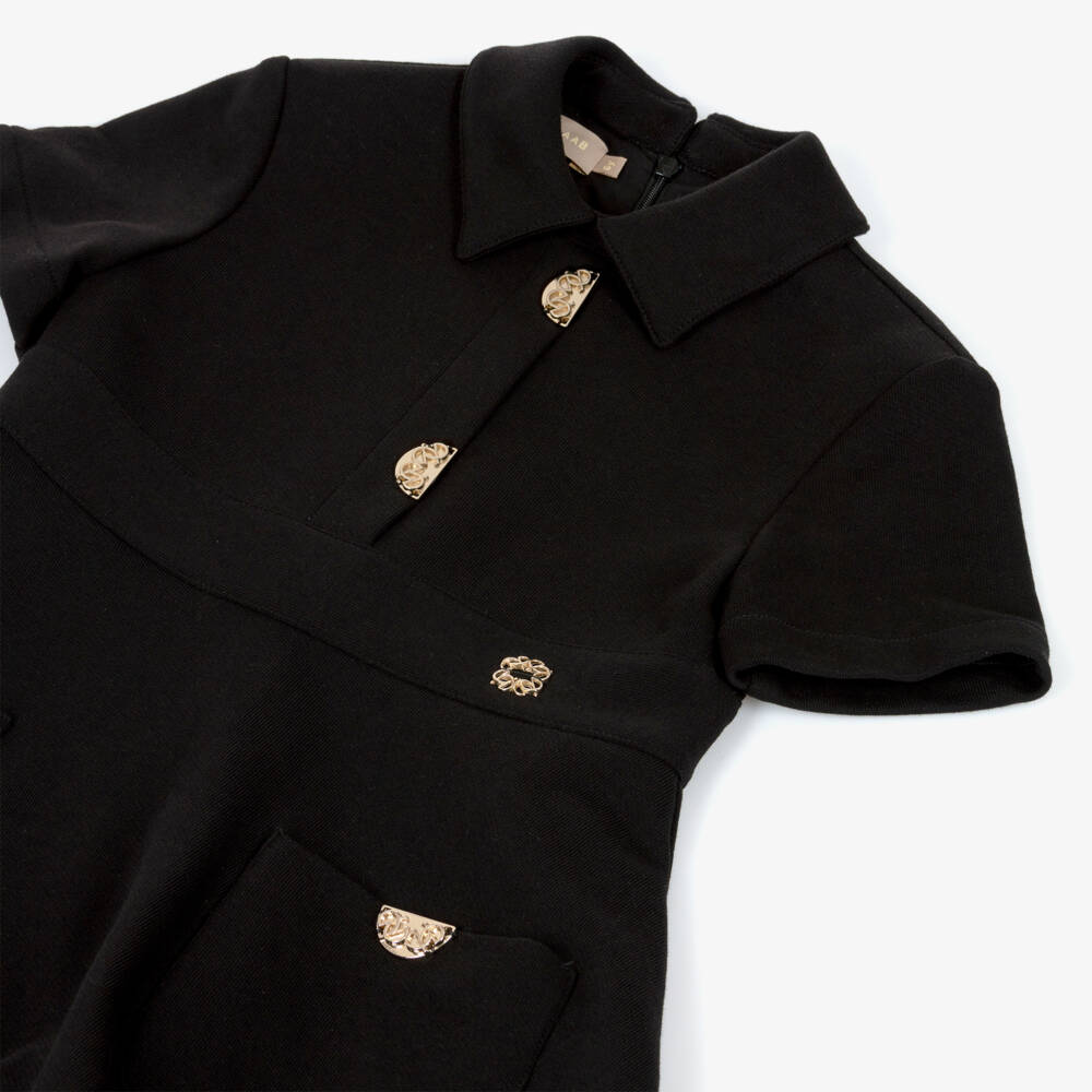 Elie Saab-Girls Black Cotton Jersey Dress with Gold Logo Detailing | Childrensalon