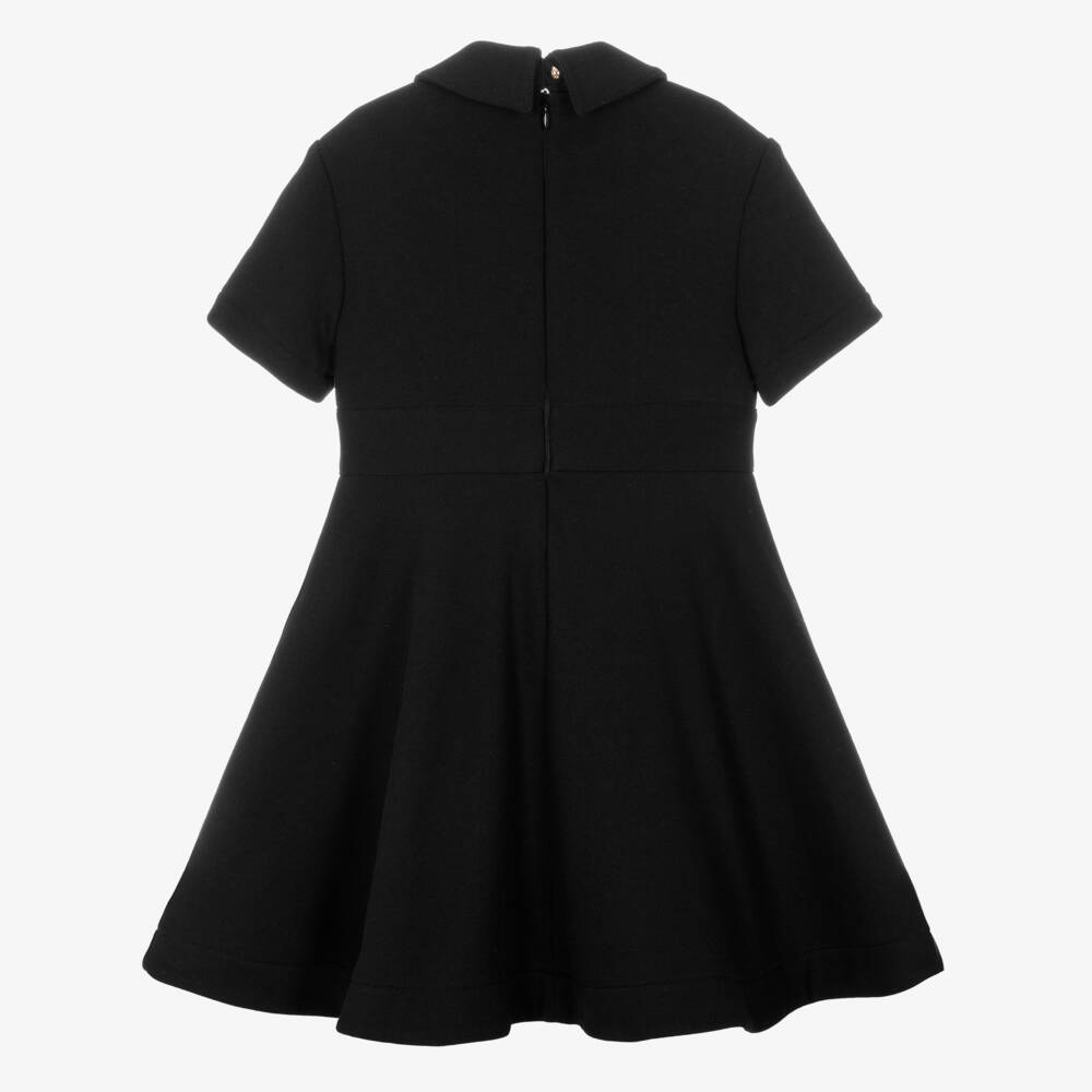 Elie Saab-Girls Black Cotton Jersey Dress with Gold Logo Detailing | Childrensalon