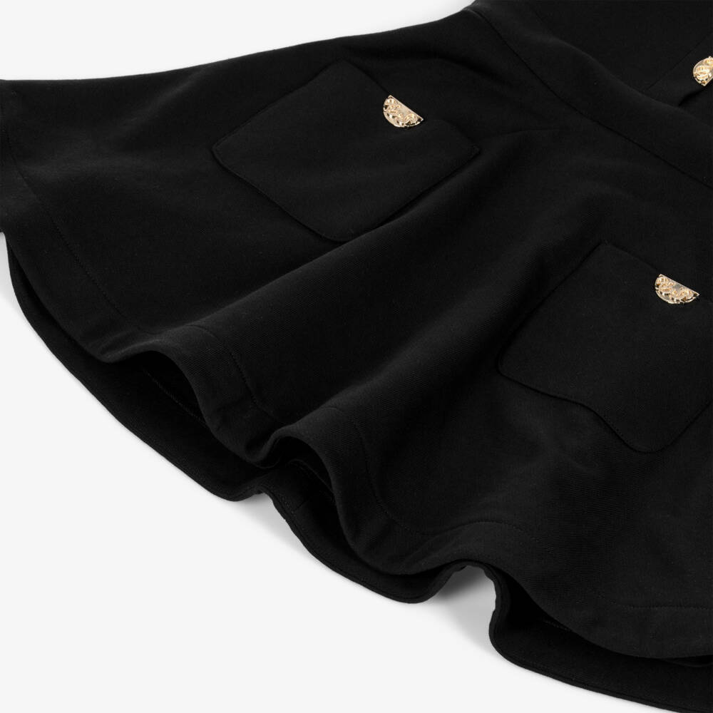 Elie Saab-Girls Black Cotton Jersey Dress with Gold Logo Detailing | Childrensalon