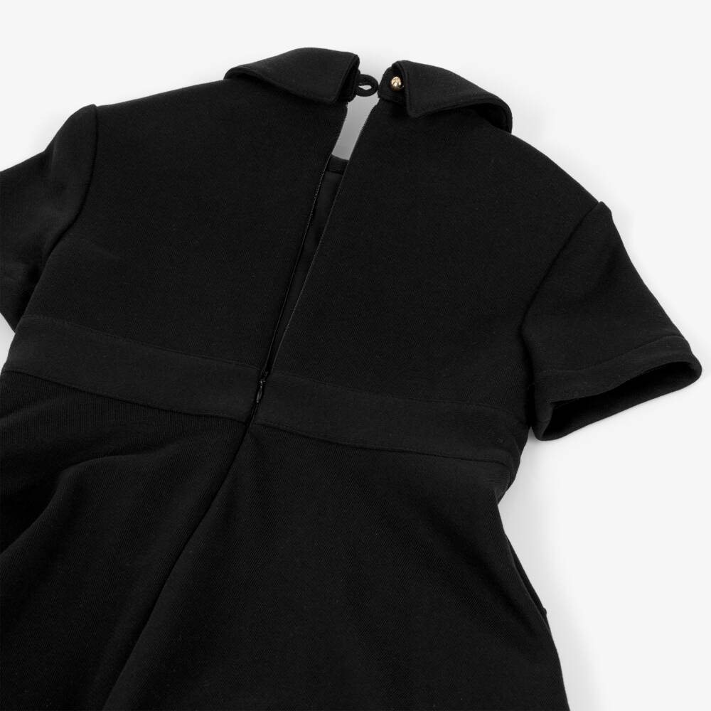 Elie Saab-Girls Black Cotton Jersey Dress with Gold Logo Detailing | Childrensalon