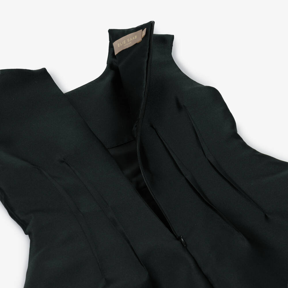 Elie Saab-Girls Black Satin Dress with Structured Skirt & Logo Detailing | Childrensalon