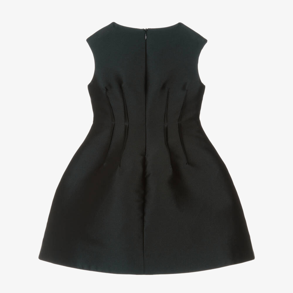 Elie Saab-Girls Black Satin Dress with Structured Skirt & Logo Detailing | Childrensalon