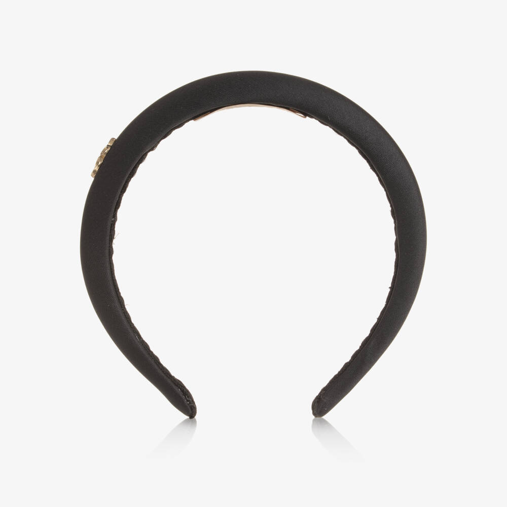 Elie Saab-طوق شعر ساتان مبطن بشعار لون أسود للبنات | Childrensalon