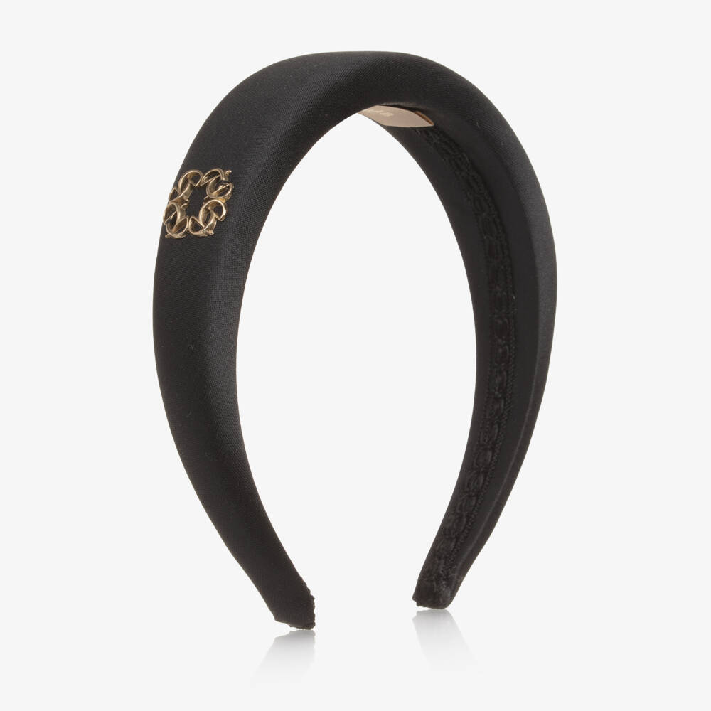 Elie Saab-طوق شعر ساتان مبطن بشعار لون أسود للبنات | Childrensalon