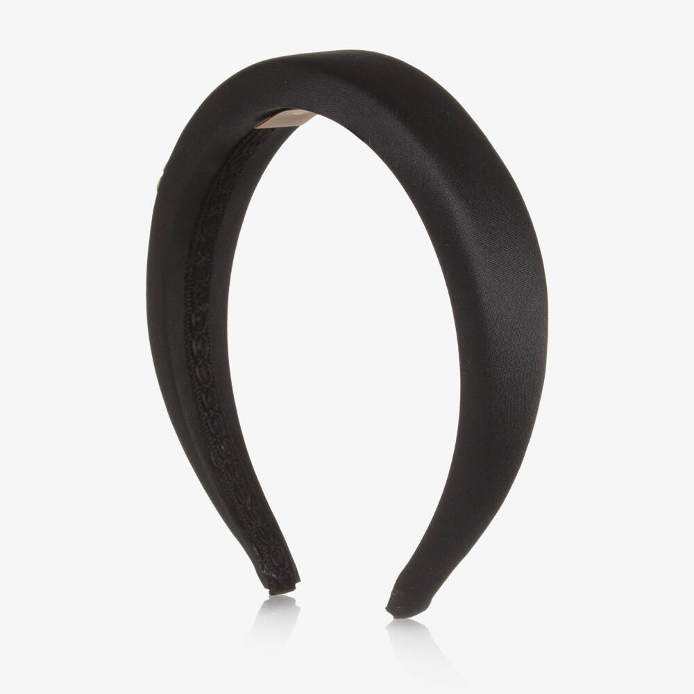 Elie Saab-طوق شعر ساتان مبطن بشعار لون أسود للبنات | Childrensalon
