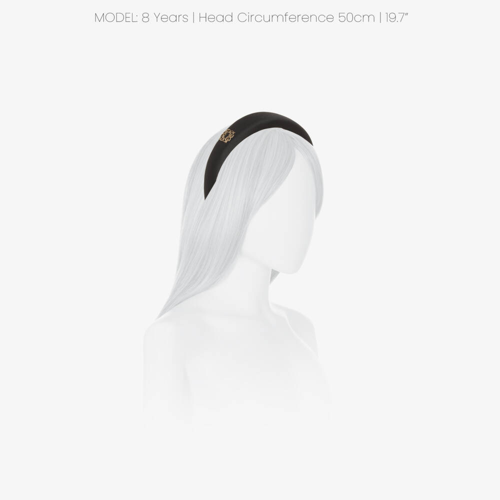 Elie Saab-طوق شعر ساتان مبطن بشعار لون أسود للبنات | Childrensalon