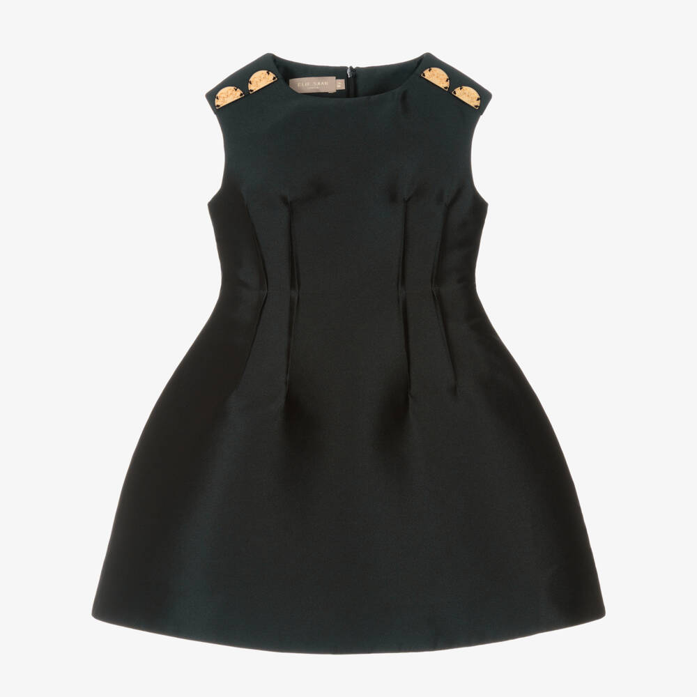 Elie Saab-Girls Black Satin Sleeveless Dress with Structured Skirt | Childrensalon