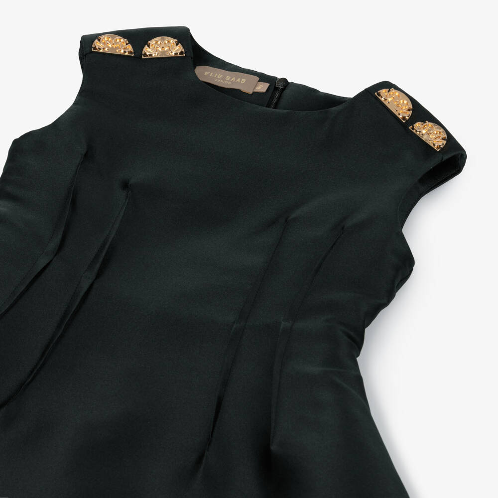 Elie Saab-Girls Black Satin Sleeveless Dress with Structured Skirt | Childrensalon
