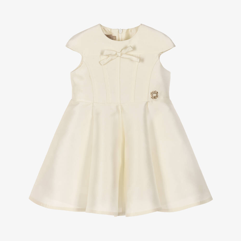 Elie Saab-Girls Champagne Satin Dress with Cap Sleeves | Childrensalon