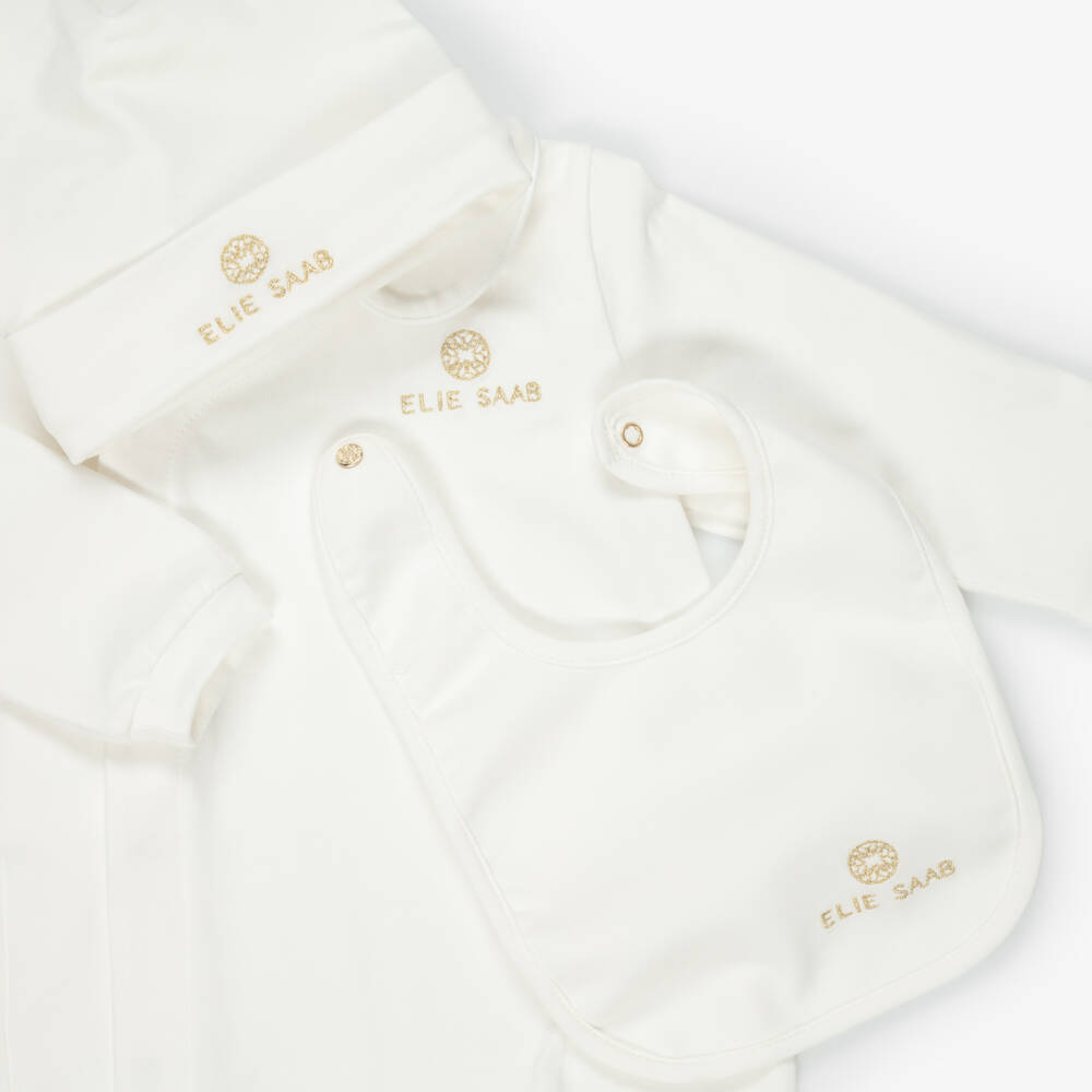 Elie Saab-Girls Cotton Babysuit Gift Set in Ivory | Childrensalon