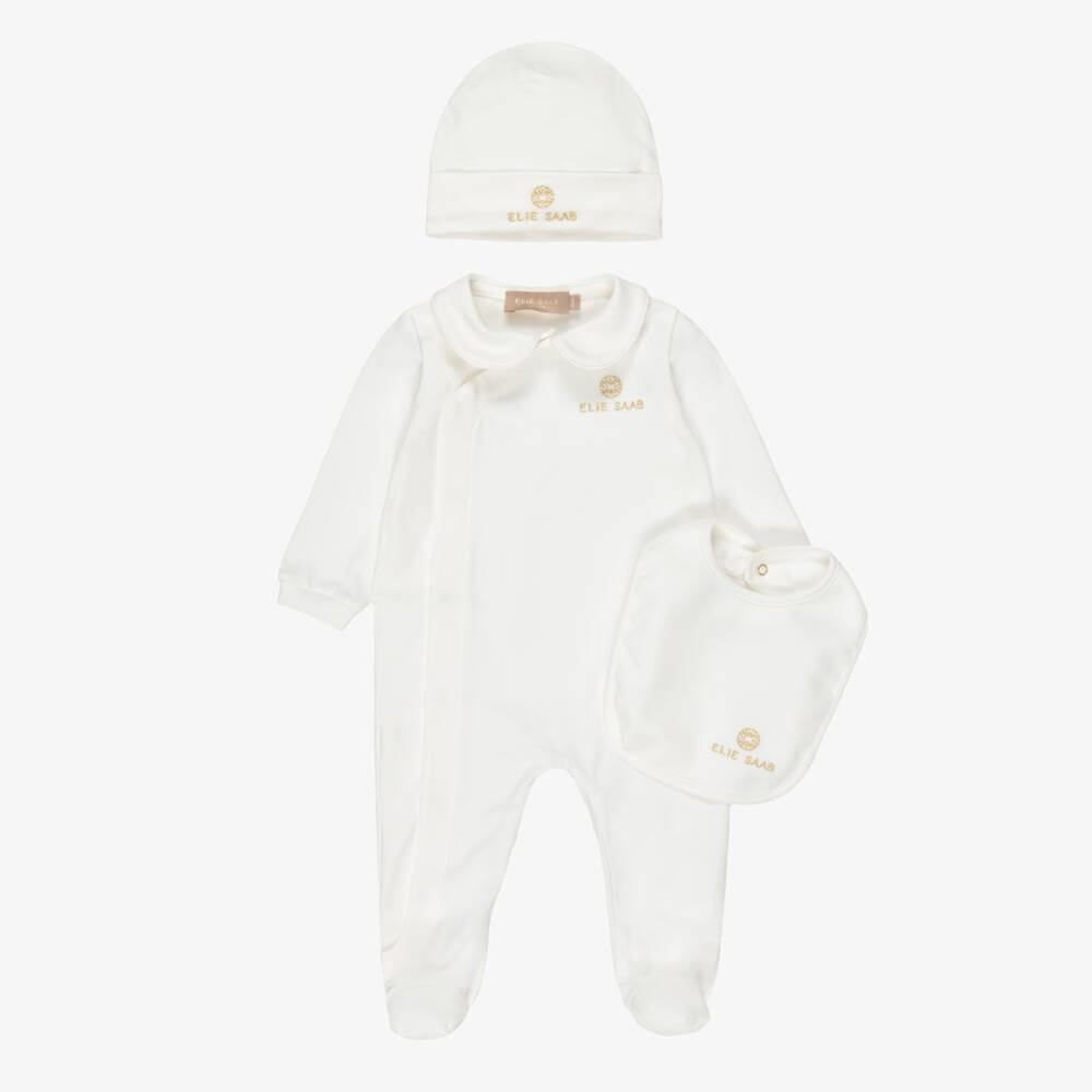 Elie Saab-Girls Cotton Babysuit Gift Set in Ivory | Childrensalon