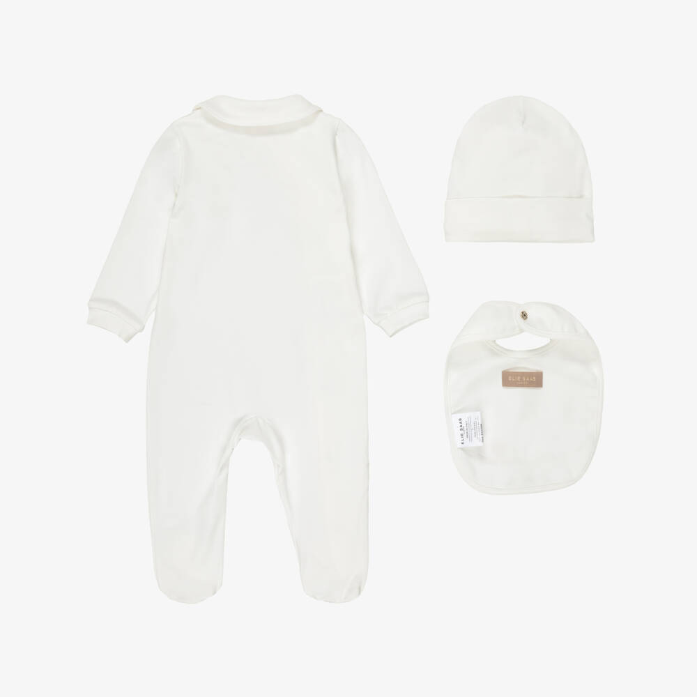 Elie Saab-Girls Cotton Babysuit Gift Set in Ivory | Childrensalon