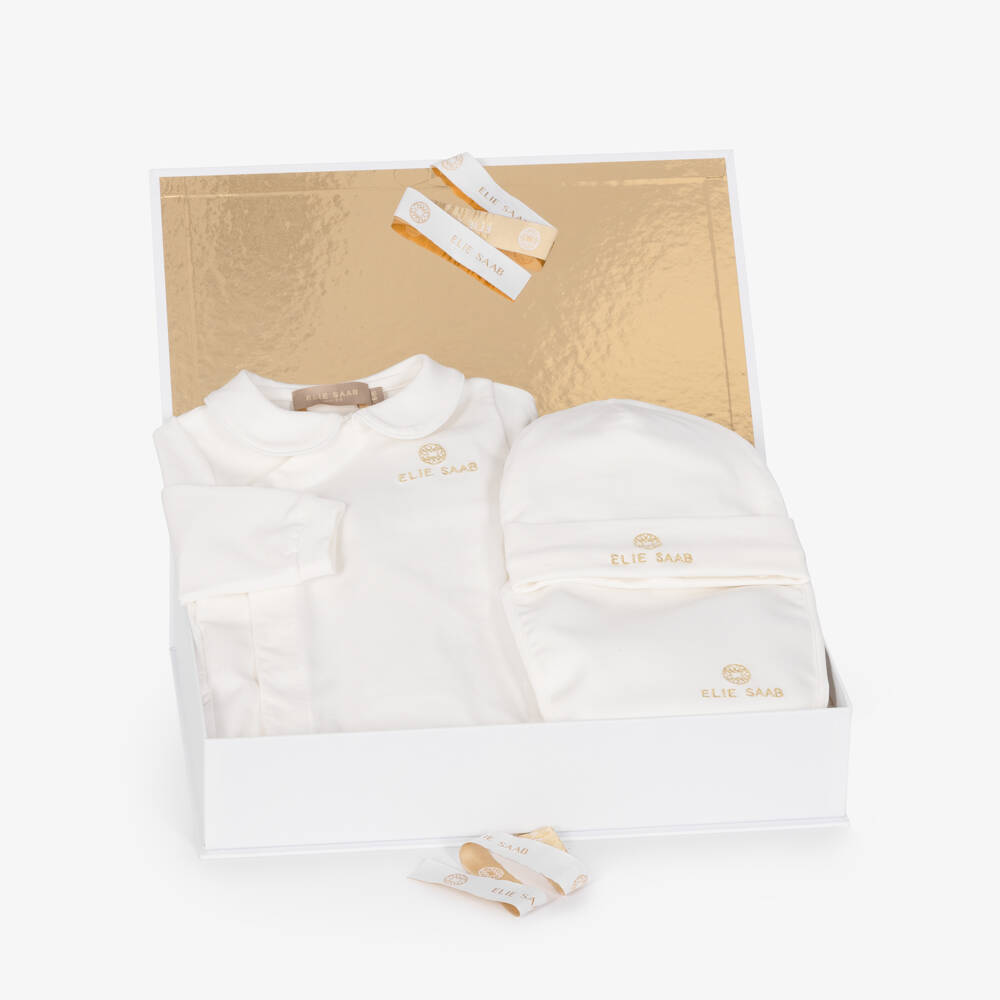 Elie Saab-Girls Cotton Babysuit Gift Set in Ivory | Childrensalon