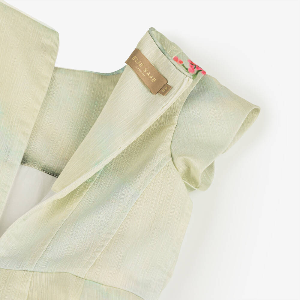 Elie Saab-Girls Green Textured Organza Floral Dress | Childrensalon