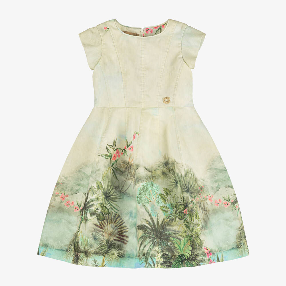 Elie Saab-Girls Green Textured Organza Floral Dress | Childrensalon