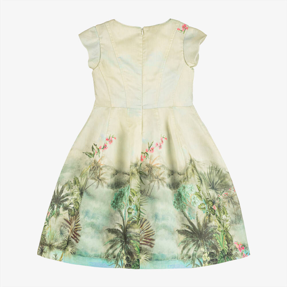 Elie Saab-Girls Green Textured Organza Floral Dress | Childrensalon