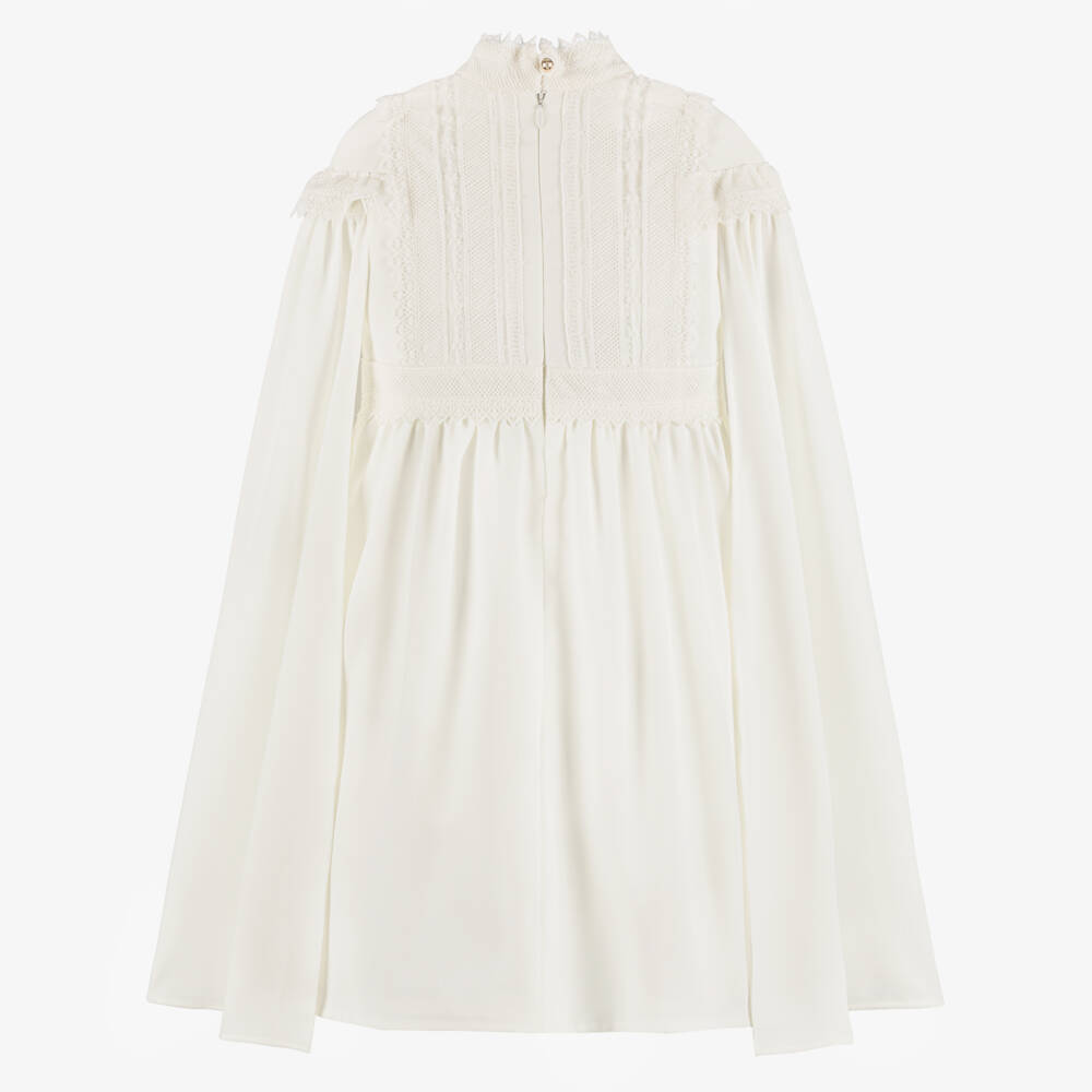 Elie Saab-Girls Ivory Crêpe Dress with Cape Sleeves | Childrensalon