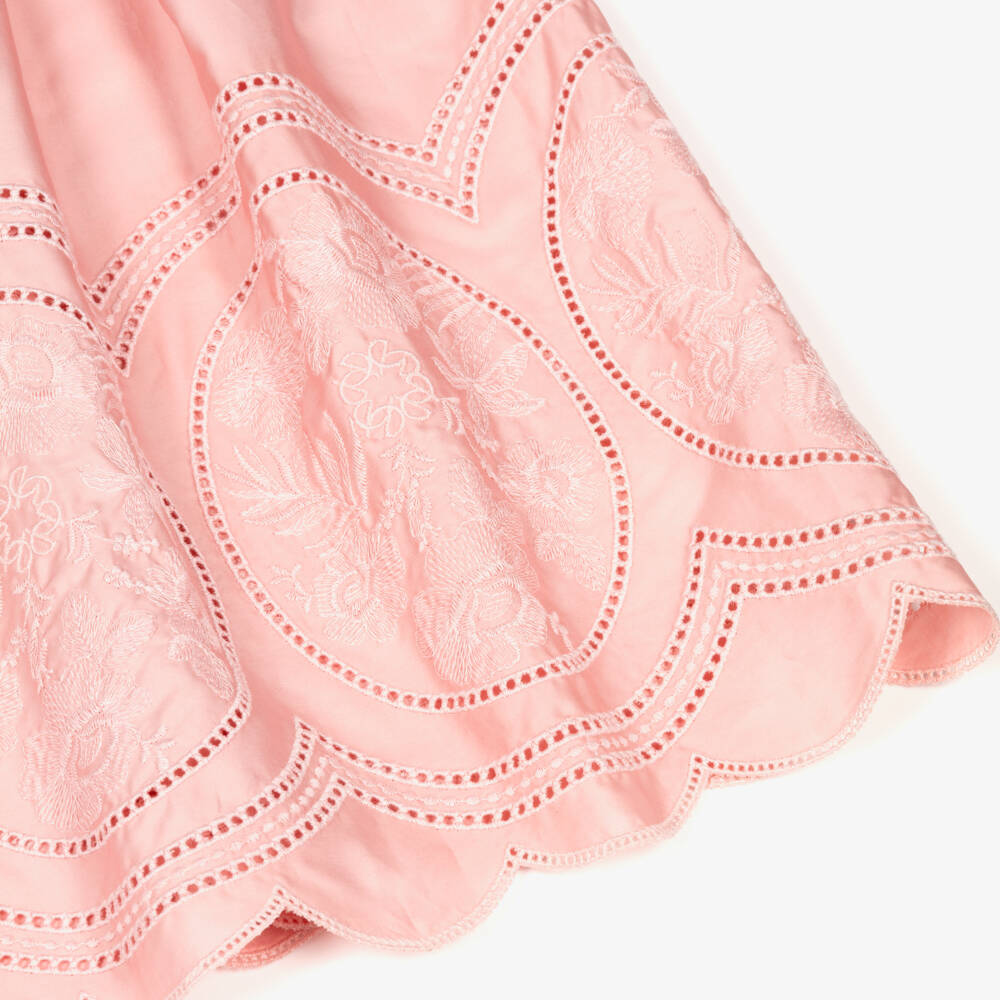 Elie Saab-Girls Pink Cotton Embroidered Maxi Dress | Childrensalon