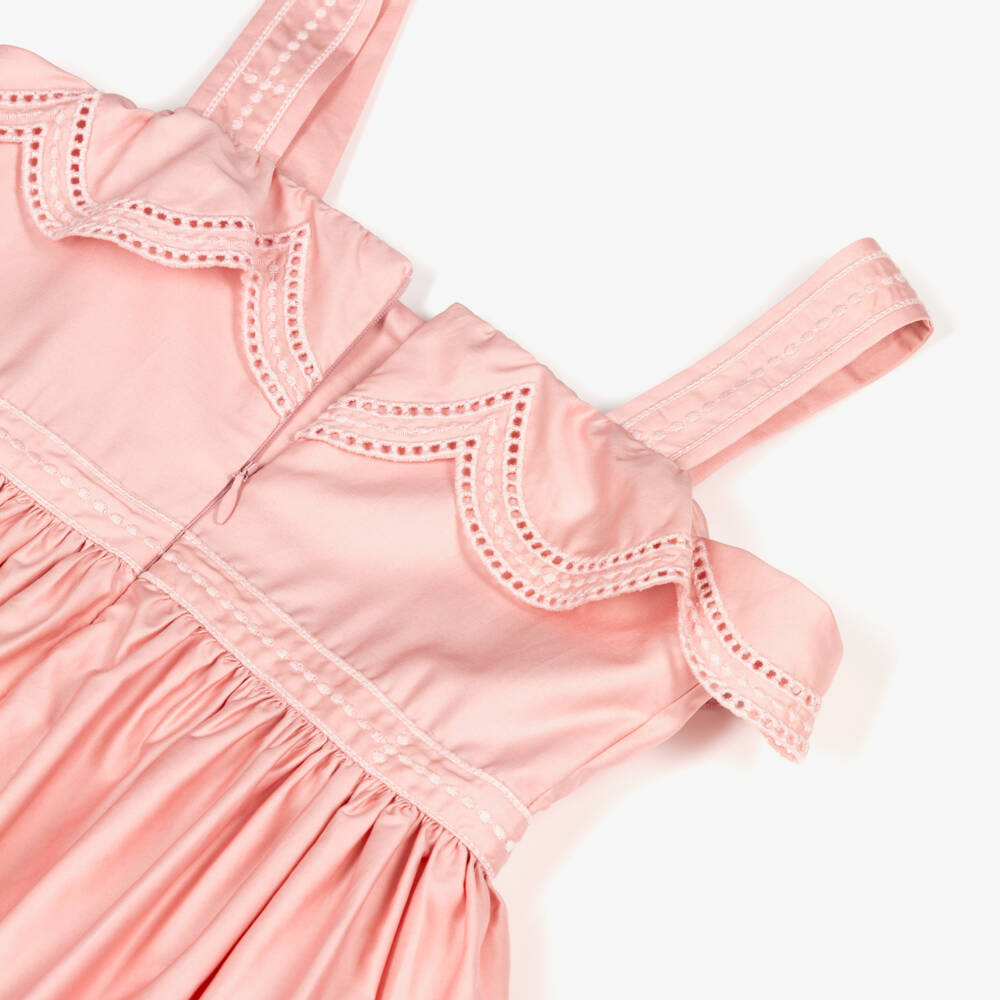 Elie Saab-Girls Pink Cotton Embroidered Maxi Dress | Childrensalon