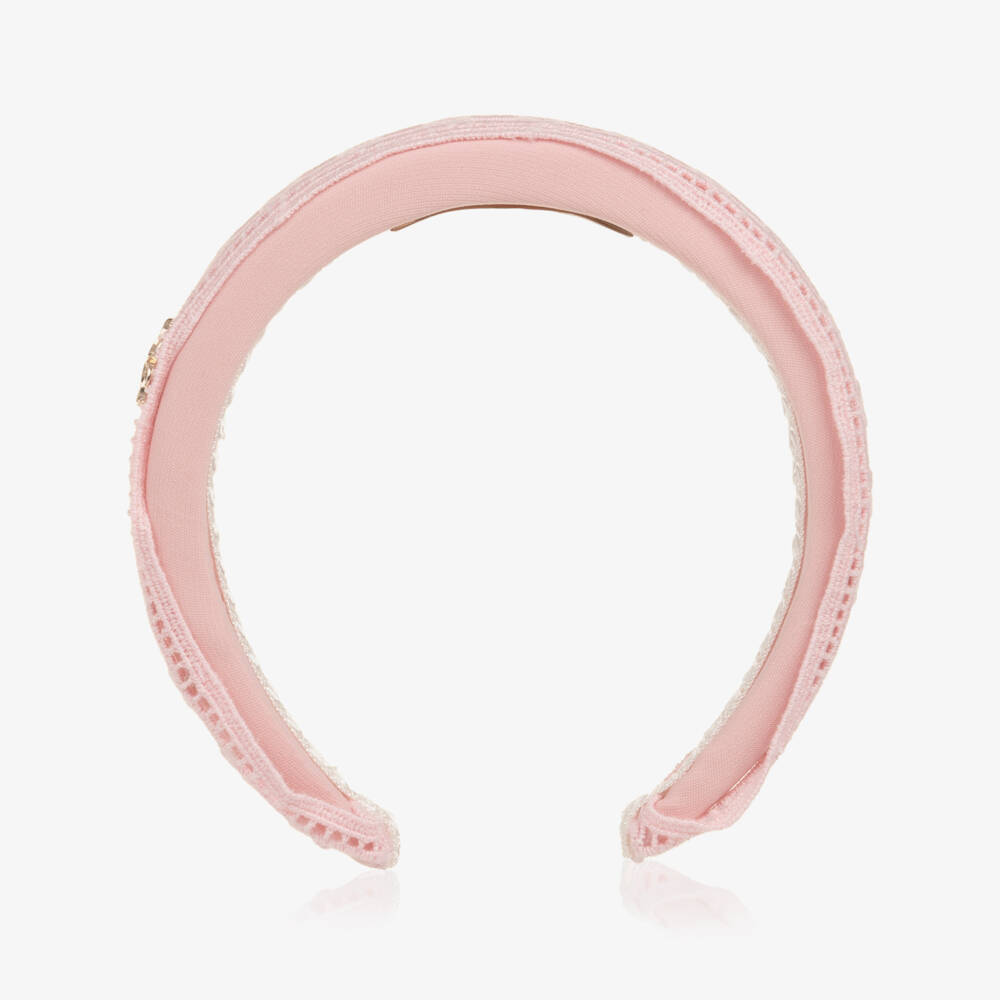 Elie Saab-Girls Pink Crêpe Hairband with Braided Overlay | Childrensalon