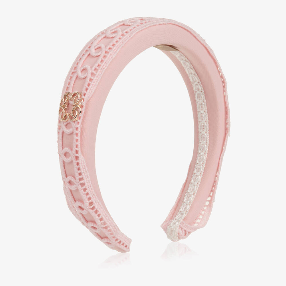 Elie Saab-Girls Pink Crêpe Hairband with Braided Overlay | Childrensalon
