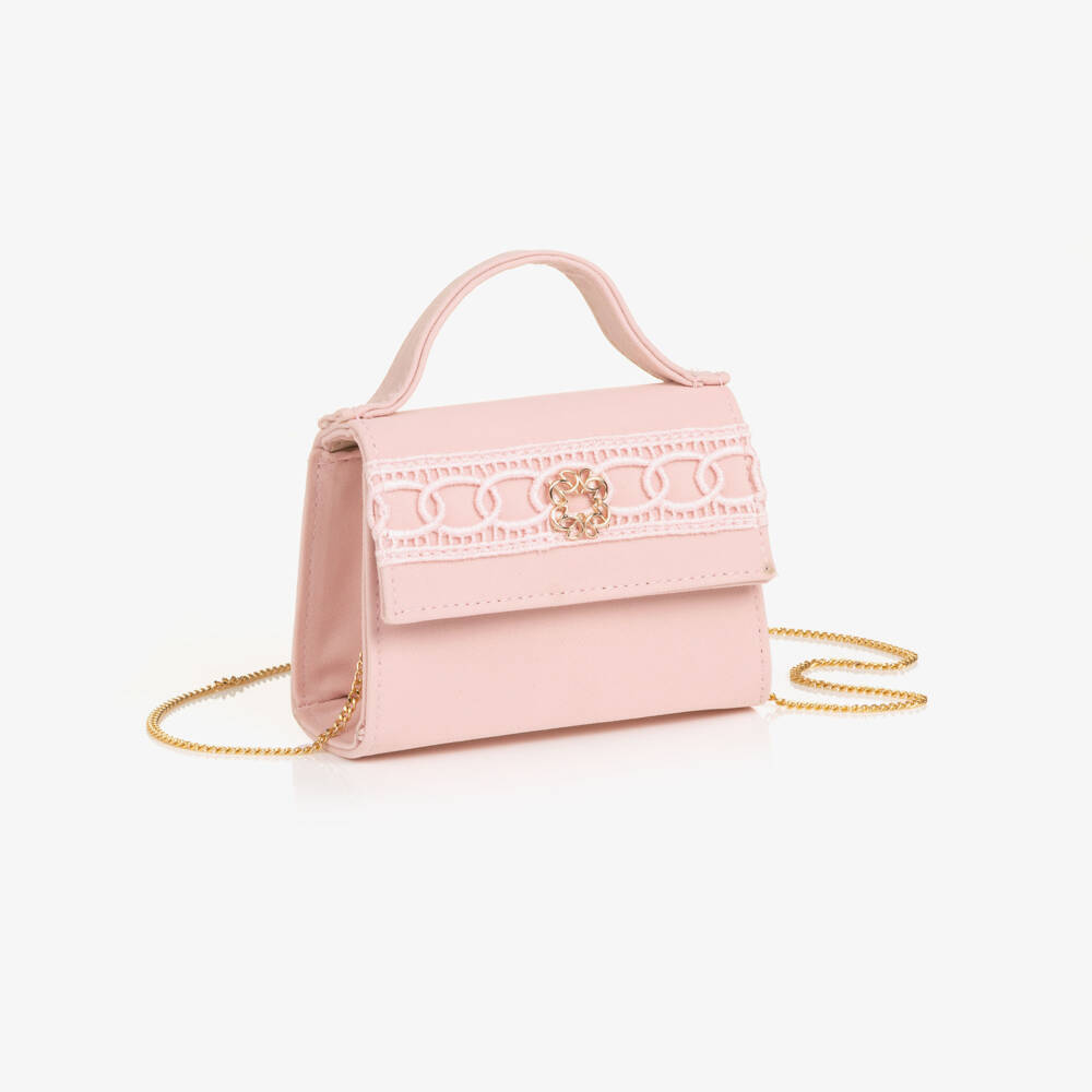 Elie Saab-Girls Pink Crêpe Handbag with Braided Detail (13cm) | Childrensalon