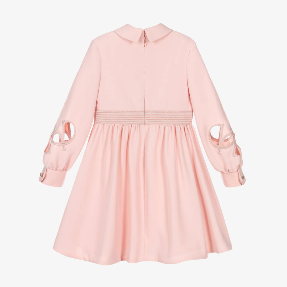 Elie Saab-Girls Pink Crêpe Shirt Dress with Cutwork | Childrensalon
