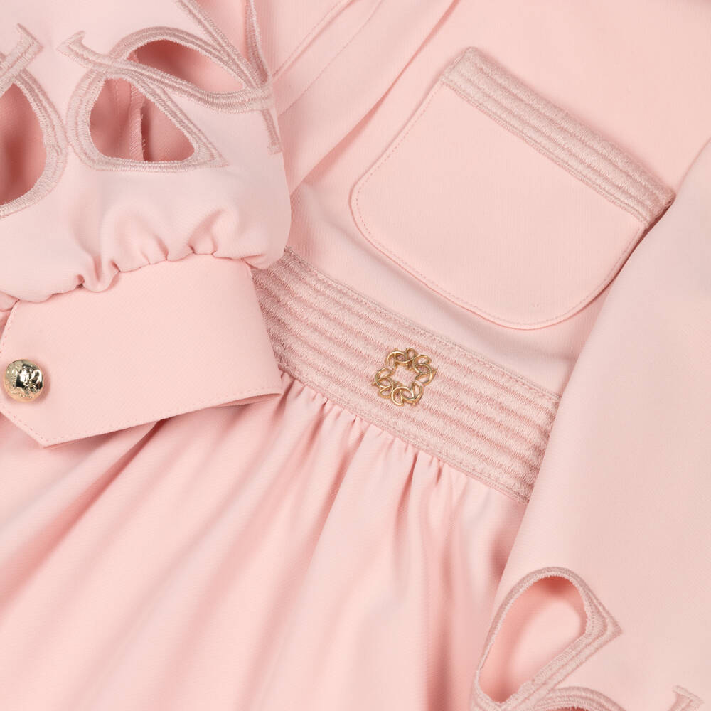 Elie Saab-Girls Pink Crêpe Shirt Dress with Cutwork | Childrensalon