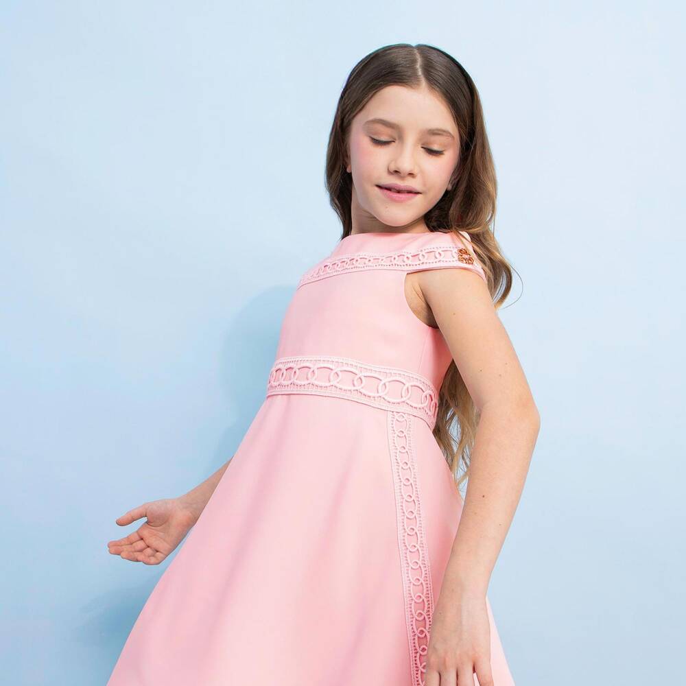 Elie Saab-فستان بتفاصيل مطرزة لون زهري للبنات | Childrensalon