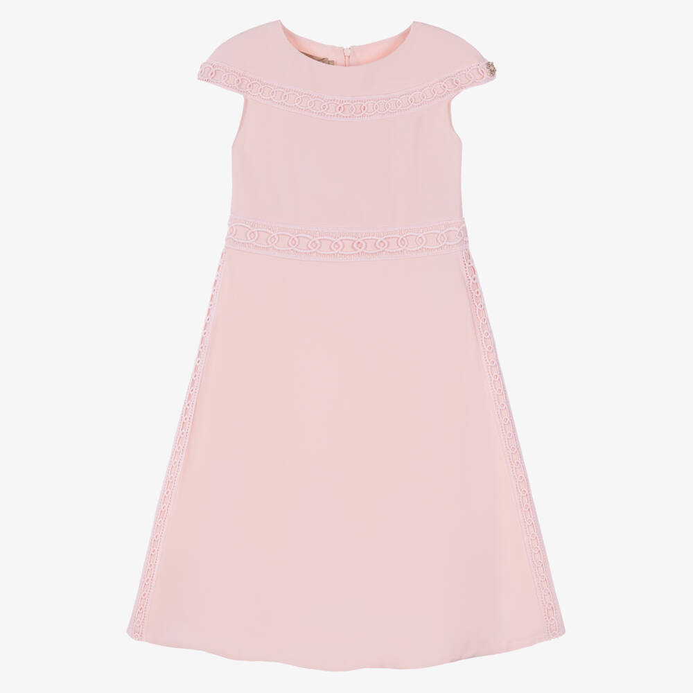 Elie Saab-Girls Pink Dress with Embroidered Link Design | Childrensalon