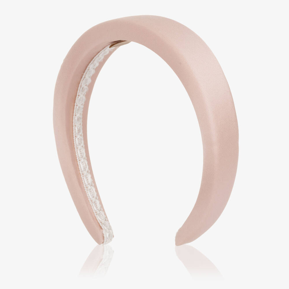 Elie Saab-Girls Pink Satin Padded Hairband with Logo Charm | Childrensalon