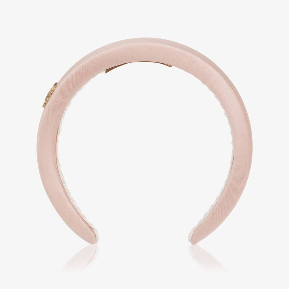 Elie Saab-Girls Pink Satin Padded Hairband with Logo Charm | Childrensalon