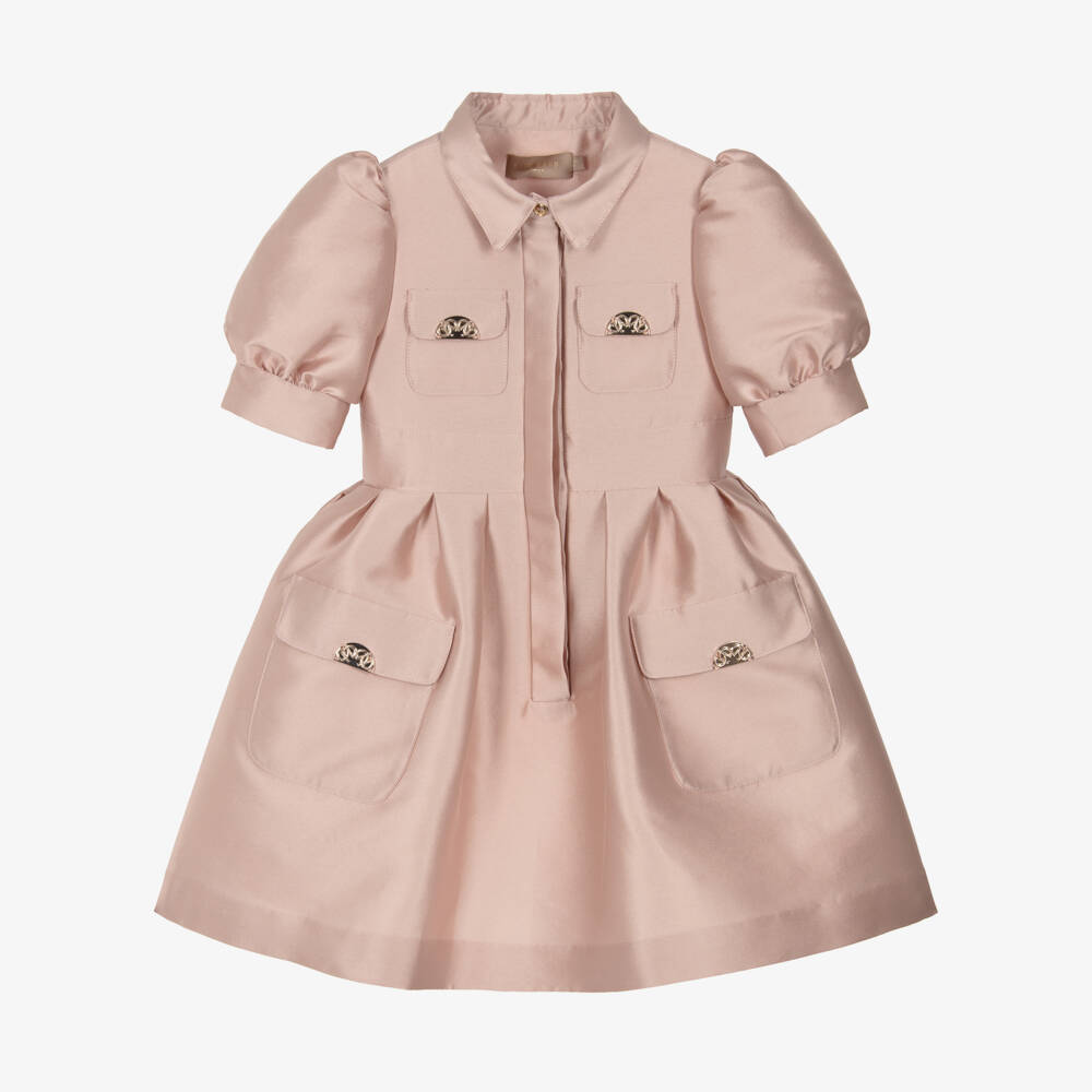 Elie Saab-فستان ساتان بأكمام منفوخة لون زهري للبنات | Childrensalon