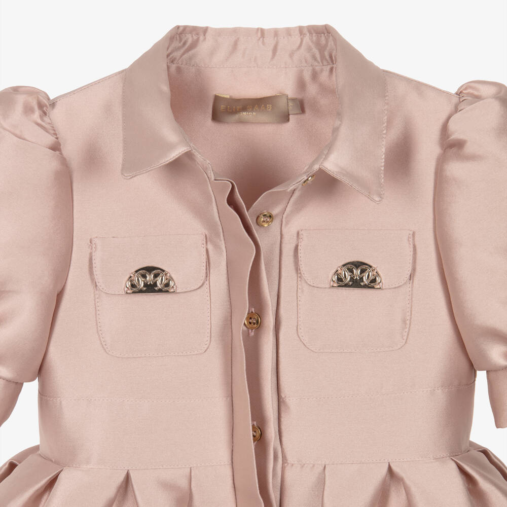 Elie Saab-فستان ساتان بأكمام منفوخة لون زهري للبنات | Childrensalon